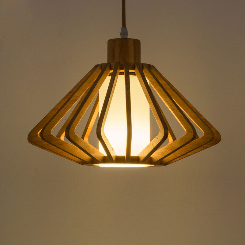 Japanese Vintage Wooden Rhombus Lantern 1-Light Pendant Light