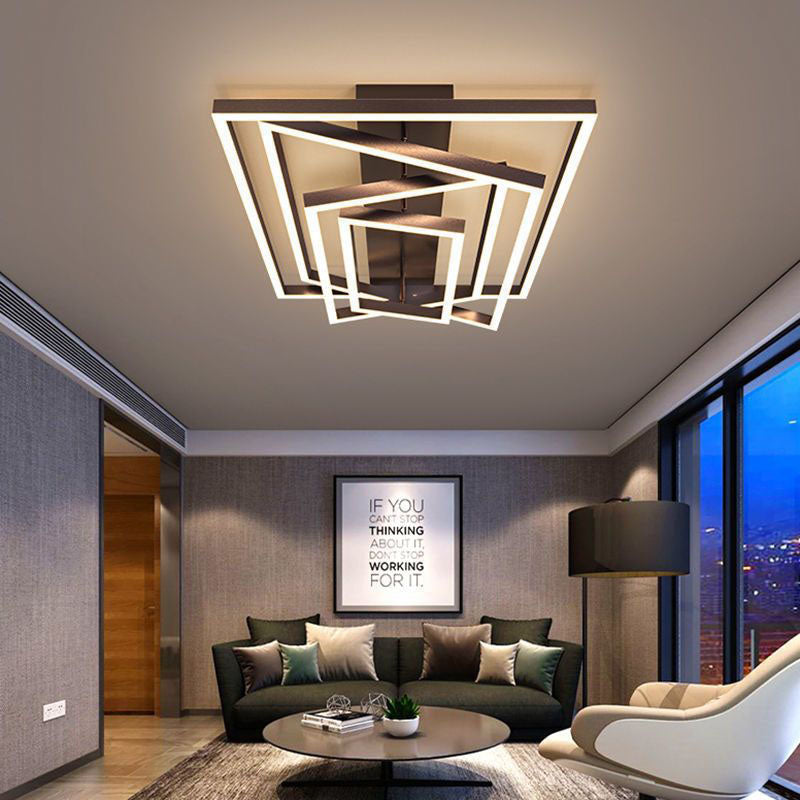 Modern Minimalist Aluminum Finish Multi-layer Rectangular Frame LED Flush Mount Ceiling Light For Living Room