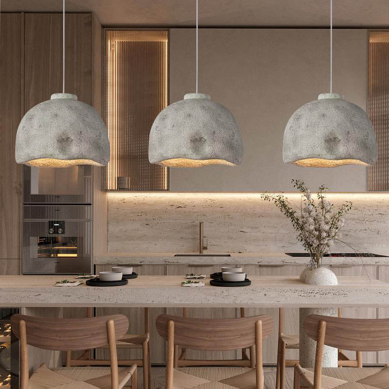 Contemporary Nordic Rough Rock Texture Semicircular 1-Light Pendant Light for Dining Room