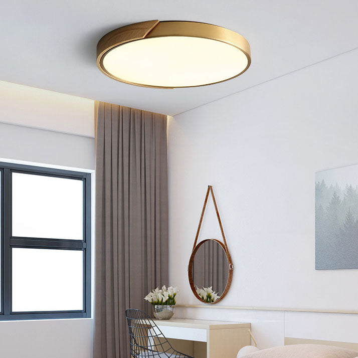Iluminación empotrada LED redonda moderna de lujo ligero de cobre y madera 
