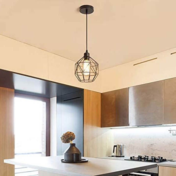 Zeitgenössische industrielle polygonale Eisen 1-Licht Pendelleuchte für Wohnzimmer 