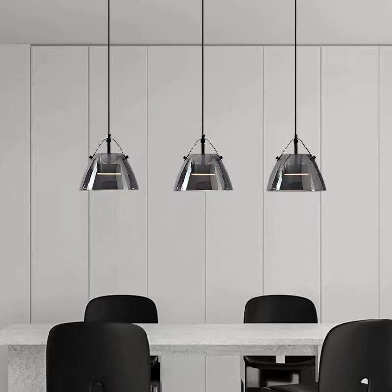 Contemporary Scandinavian Glass Conical Shade LED Island Light Chandelier For Dining Room