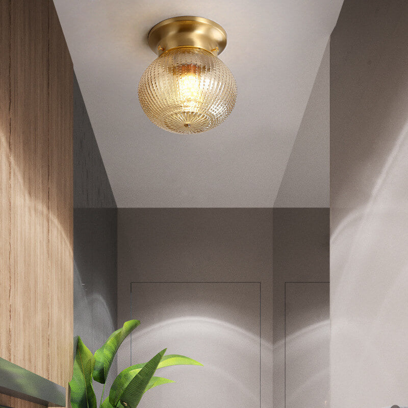 Moderne minimalistische Ananasstreifen Kupferglas 1-Licht Semi-Flush Mount Deckenleuchte 