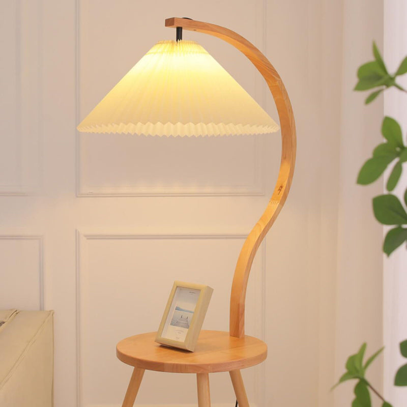 Vintage plissiertes Tablett aus massivem Holz, dekorative 1-Licht-Stehlampe