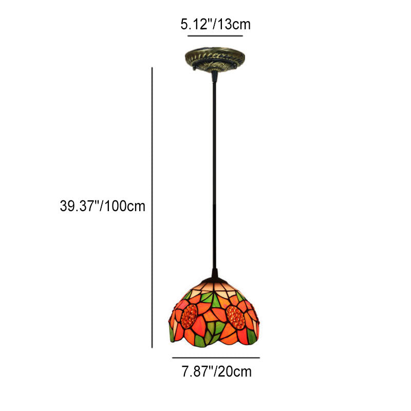 European Tiffany Sunflower Dome Stained Glass 1-Light Pendant Light