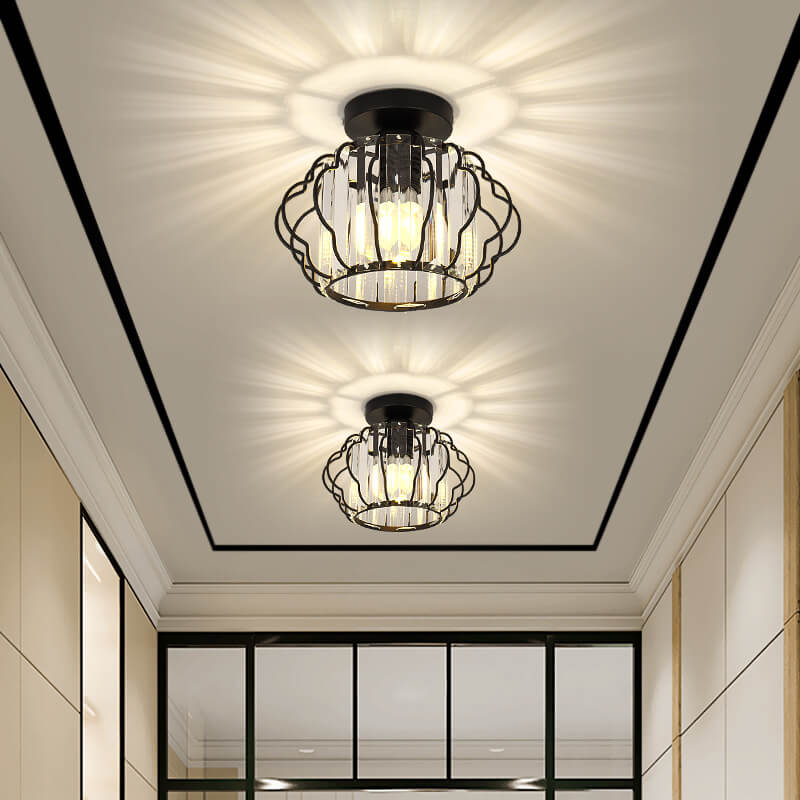 Moderno Lujo Flor Hierro Cristal 1-Luz Semi-Empotrado Montaje de Techo 