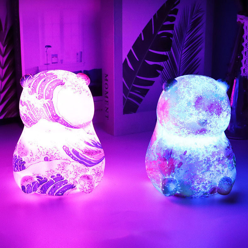 Lámpara de mesa LED con control remoto por toque, recargable por USB, moderna y creativa con forma de panda 
