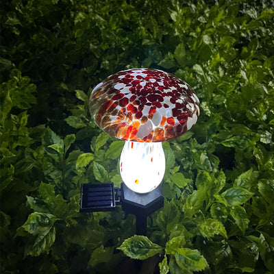 مصباح حديقة عصري إبداعي ملون على شكل فطر زجاجي LED يعمل بالطاقة الشمسية ومقاوم للماء 