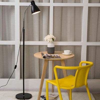 Lampadaire sur pied à 1 lumière avec abat-jour conique en placage de fer simple nordique 