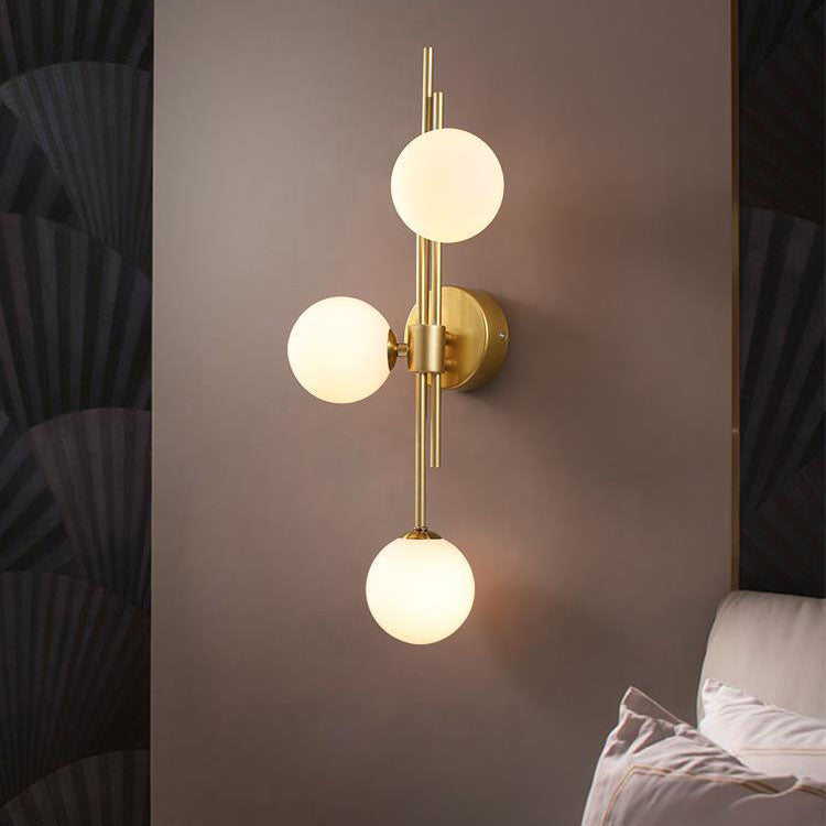 European Vintage Minimalist Orb Hardware Glass 3-Light Wall Sconce Lamp