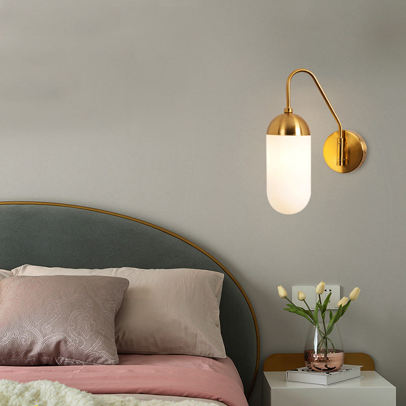 Zeitgenössische nordische Eisen-Glas-Säulen-Wandlampe mit 1 Licht und schwenkbarem Arm, langem Stab, für Wohnzimmer und Schlafzimmer 