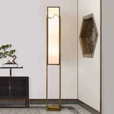 Moderne Zen-Stoff-Stehlampe mit quadratischer Säule und 3 Leuchten 
