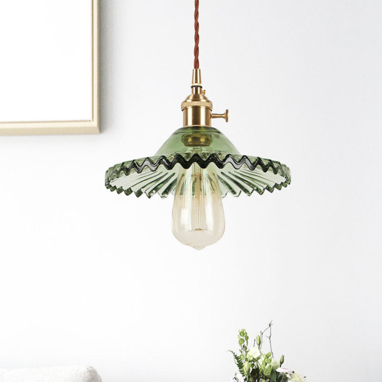 European Vintage Rustic Glass Copper 1-Light Pendant Light