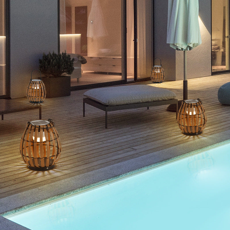 Contemporary Retro Imitation Rattan Weaving Cage Waterproof LED Lawn Landscape Light For Garden