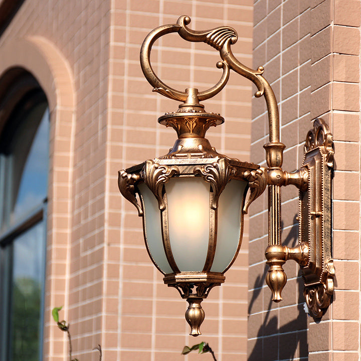 Traditional European Aluminum Glass Carved Lantern 1-Light Outdoor Waterproof Wall Sconce Lamp