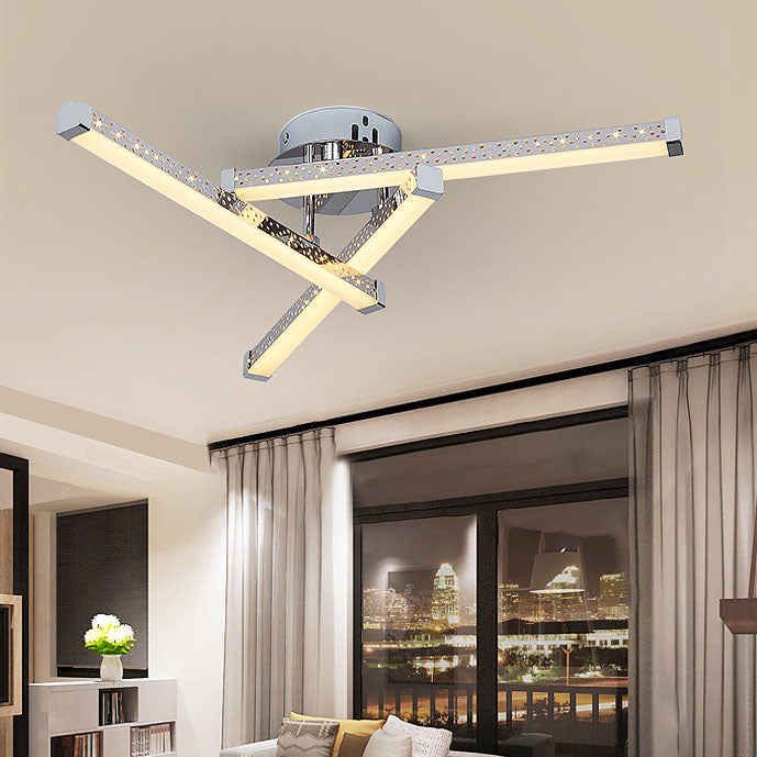 Modern Minimalist Stainless Steel Iron Triangular Hollow LED Semi-Flush Mount Ceiling Light For Living Room &amp; Bedroom
