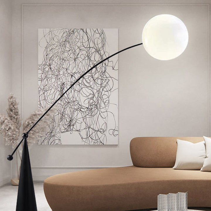 Zeitgenössische kreative konische Basis Angelrute Orb Eisen Glas 1-Licht Stehlampe für Wohnzimmer 