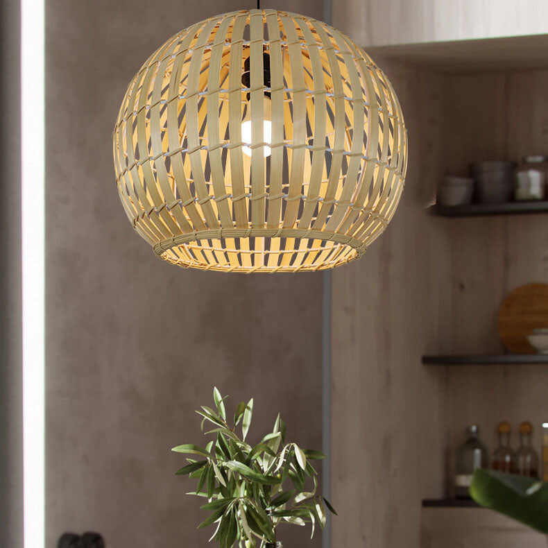 Lampe suspendue moderne à 1 lumière en fer tissé en bambou 
