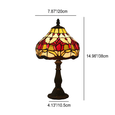 Tiffany Rustic Tulip Stained Glass Cone 1-Light Table Lamp