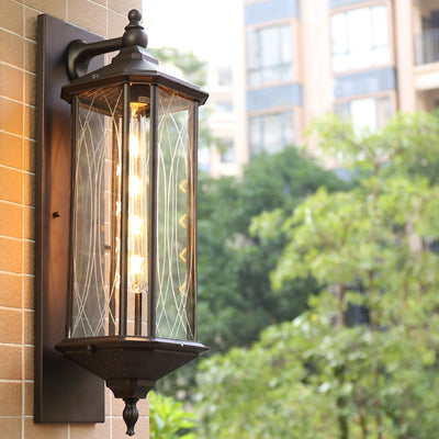 Outdoor Vintage Chinese Transparent Cage 1-Light Waterproof Wall Sconce Lamp