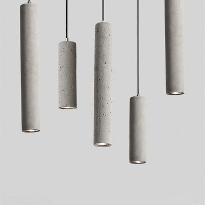 Suspension Luminaire Contemporain Industriel Cylindrique à Texture Rugueuse en Ciment 1-Lumière pour Salon 