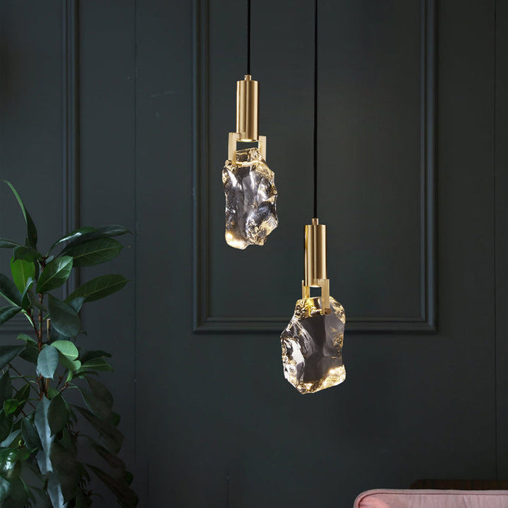 Moderne Luxus Kupfer unregelmäßige Kristall Stein LED Pendelleuchte für Wohnzimmer 