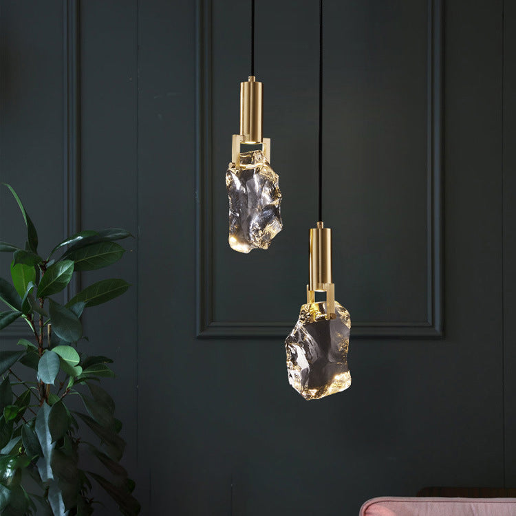Modern Luxury Copper Irregular Crystal Stone LED Pendant Light For Living Room