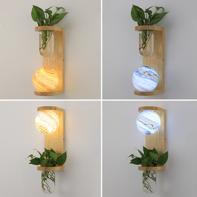Applique murale 1-lumière Nordic Glass Planet Log Base Plant 