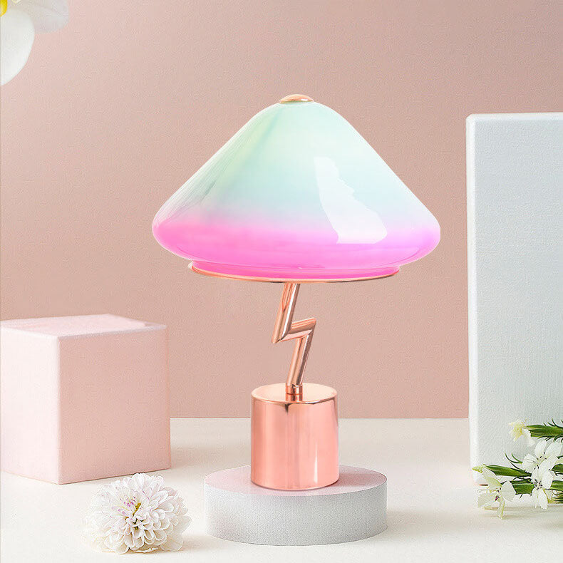 Lampe de table LED en verre, matériel créatif et moderne en forme de champignon coloré 