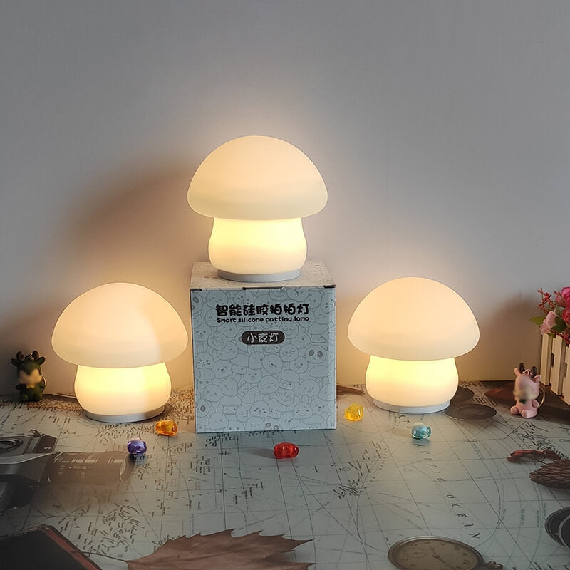 Lámpara de Mesa LED de Luz Nocturna de Silicona Pura Blanca de Champiñón Moderno 