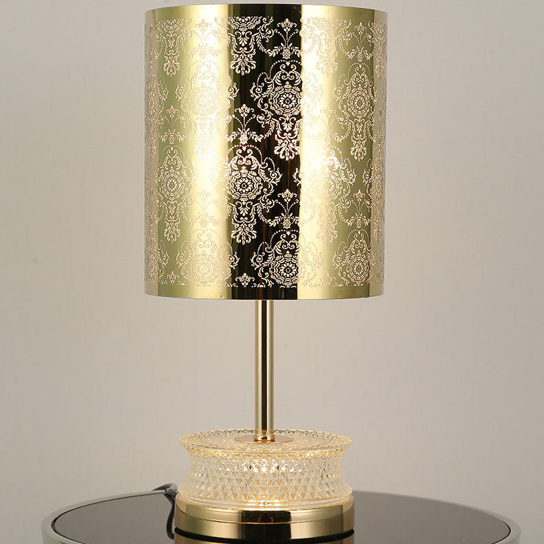 Modern Luxury Stainless Steel Column Carved Acrylic 1-Light Table Lamp