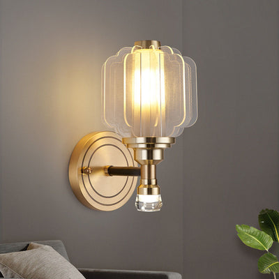 Modern Chinese Acrylic Brass Lantern 1/2 Light Wall Sconce Lamp