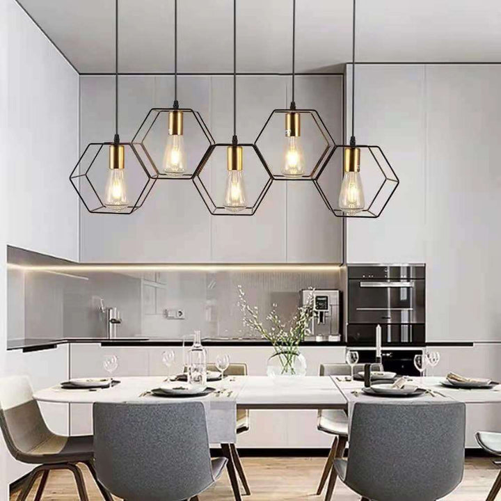 Moderner Mid-Century geometrischer polygonaler Eisenrahmen 3/5-flammiger Inselleuchter für Wohnzimmer 