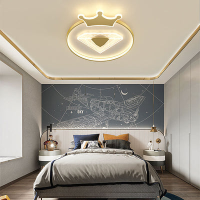Plafonnier LED pour enfants avec abat-jour acrylique en forme de couronne ronde et diamant de simplicité créative 