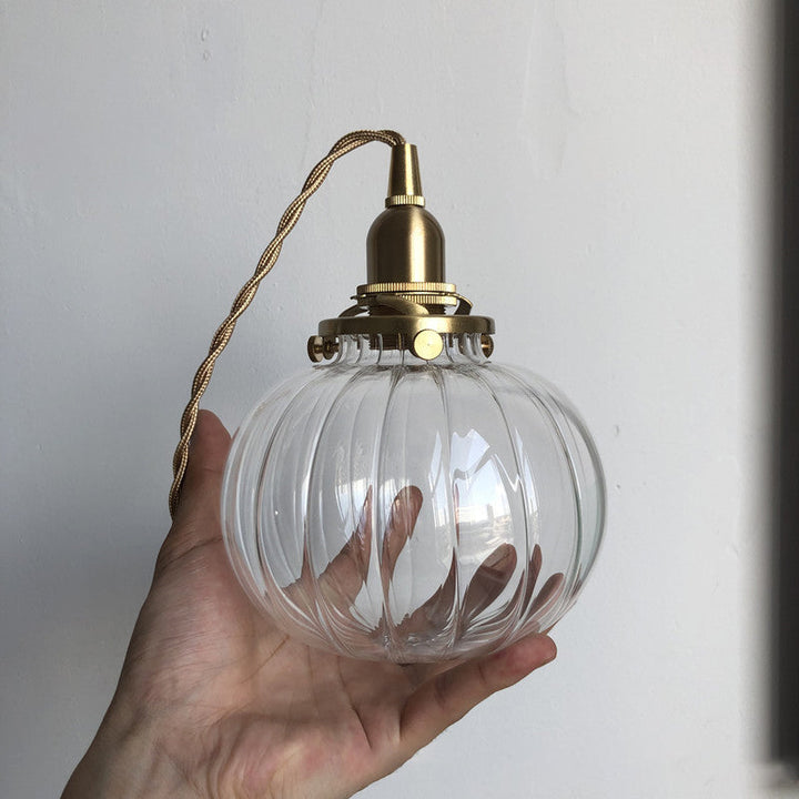 Traditionelle japanische ovale Pendelleuchte aus Messing und Glas mit 1 Licht für Schlafzimmer 