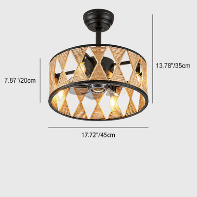 Industrial Round Twisted Rope Iron 4-Light Downrods Ceiling Fan Light