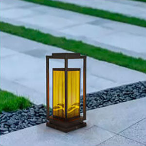 Modern Chinese Square Cage Outdoor Waterproof 1-Light Lawn Path Light