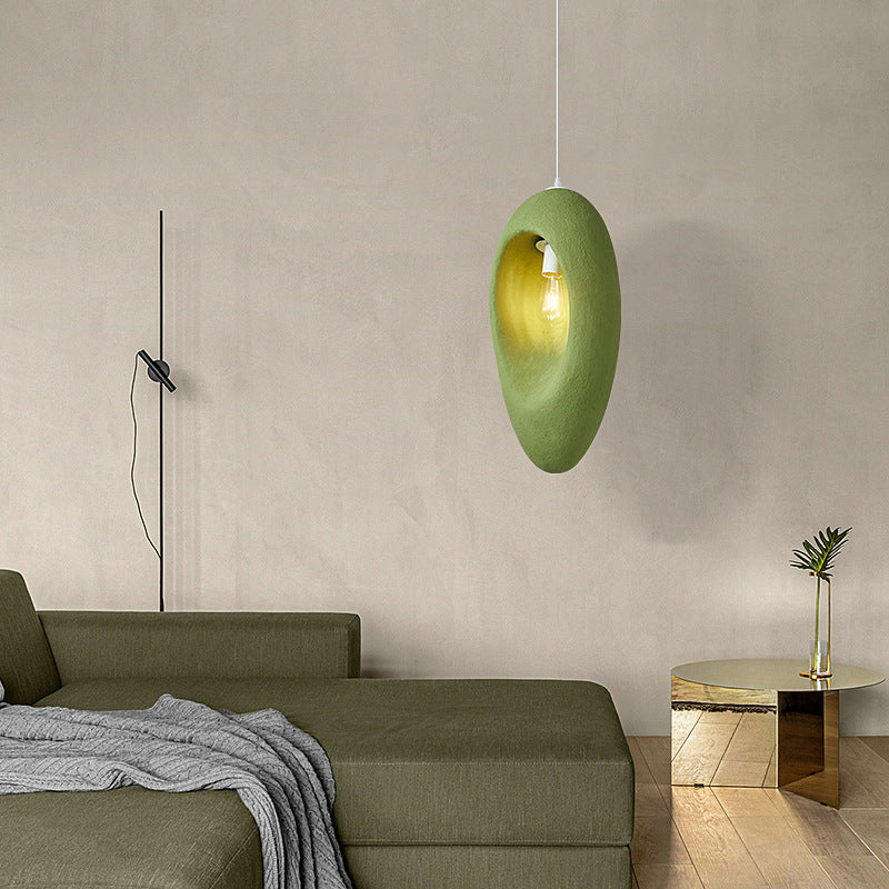 Japanese Wabi-sabi Green Oval 1-Light Pendant Light