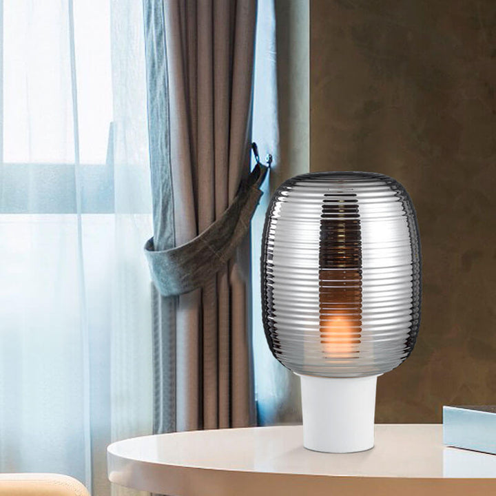 Modern Minimalist Striped Oval Glass 1-Light Table Lamp
