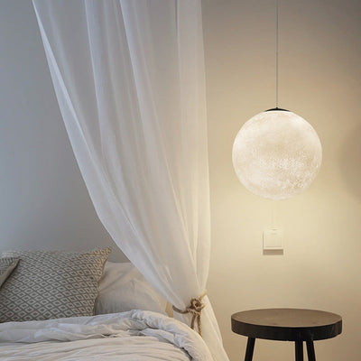 Contemporary Creative Moon Resin Fiber 1-Light Pendant Light For Bedroom