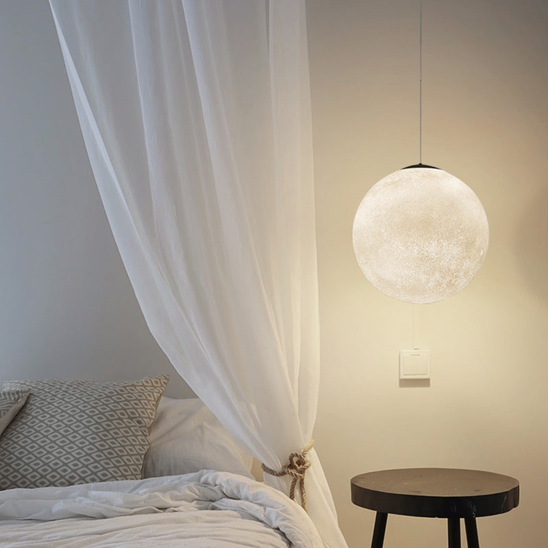 Contemporary Creative Moon Resin Fiber 1-Light Pendant Light For Bedroom