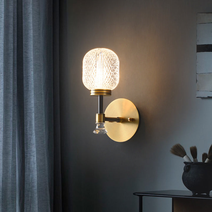 Modern Luxury Glass Oval Copper Base 1-Light Wall Sconce Lamp For Living Room
