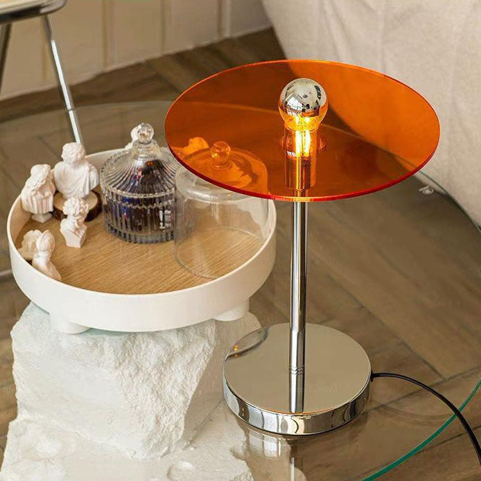 Lámpara de Mesa de 1 Luz con Soporte de Varilla de Hierro y Pantalla Acrílica Redonda de Simplicidad Moderna para Oficina en Casa 