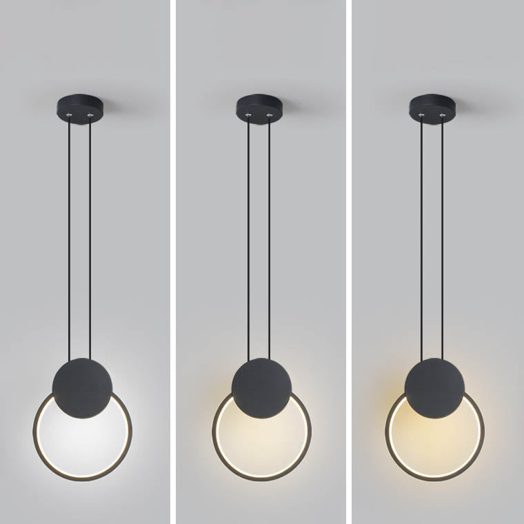 Modern Minimalist Iron Silicone Geometric Round Frame LED Pendant Light for Bedroom