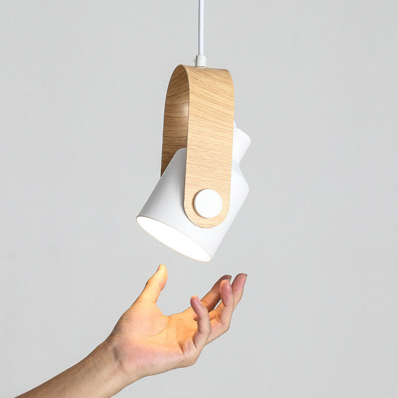 Zeitgenössische skandinavische zylindrische Holz-Eisen 1-Licht Pendelleuchte für Schlafzimmer 