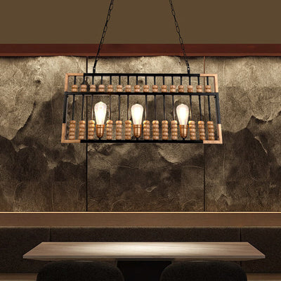 Industrial Vintage Abacus Wood Iron 3-Light Chandelier