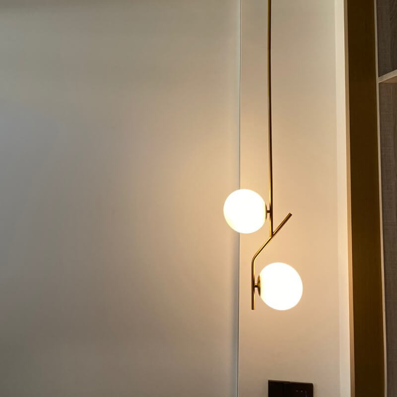 Lustre en verre et fer à deux lumières, boule ronde minimaliste créative nordique 