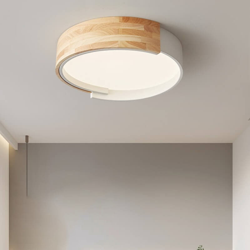 Modern Simple Round Wooden Log LED Flush Mount Ceiling Light
