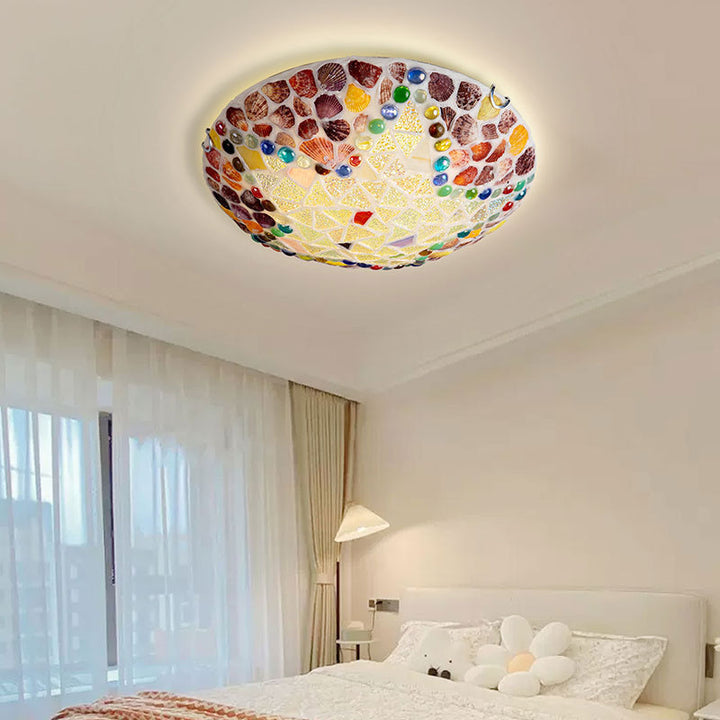 Luminaire encastré à 1 lumière avec coque en verre et matériel Tiffany rustique européen 