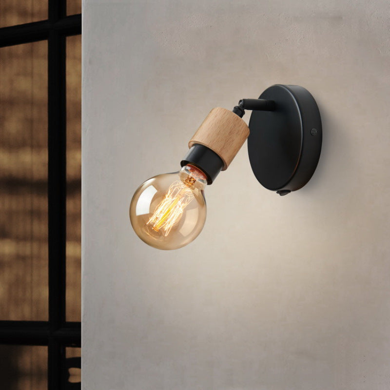 Industrial Creative Wood Lamp Head 1-Light Wall Sconce Lamp
